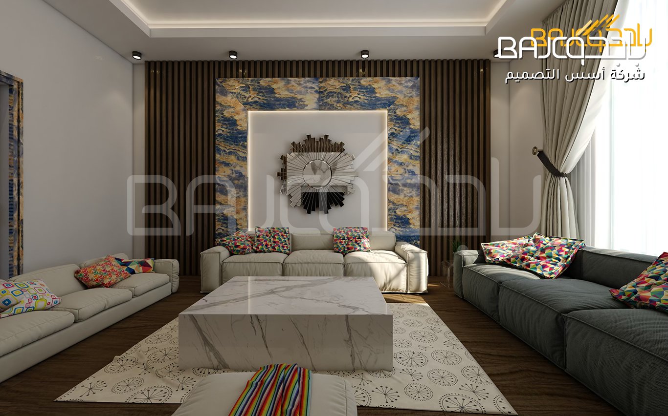 طاولة رخام أبيض بعروق رمادية في تصميم داخلي حديث