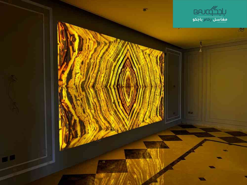 مشروع في حي عرقة: لوحة رخام اونيكس ومغاسل بورسلان تفصيل